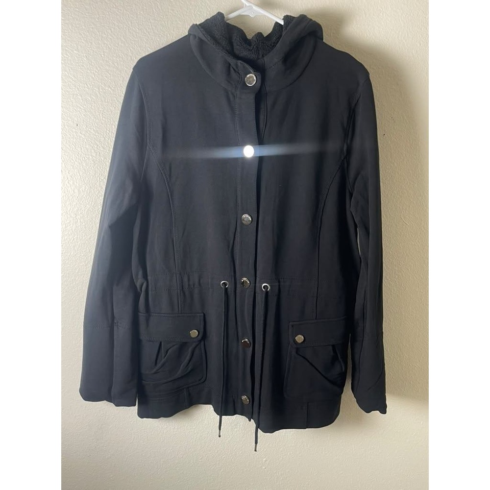 Jones New York Signature Black Utility Anorak Jacket Sherpa Hood XL